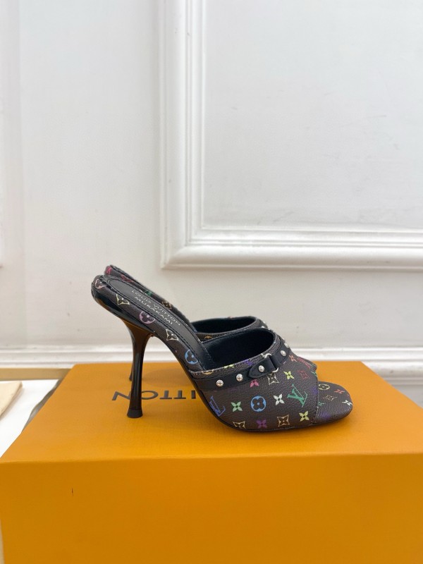 2025 Women Louis Vuitton Multicolor Leather High Heel Mule