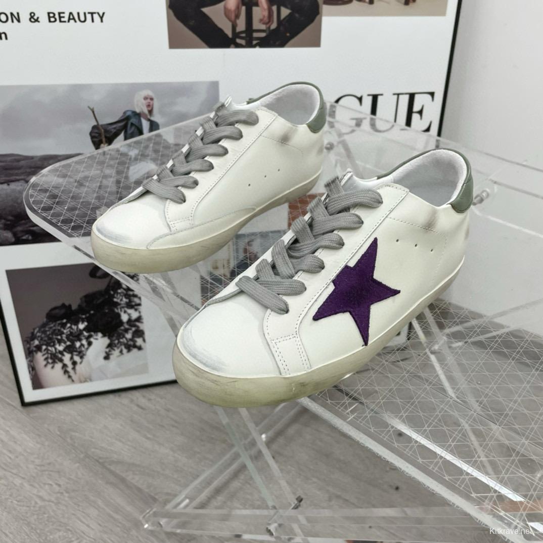 2025 Women GGDB White Purple Leather Sneakers