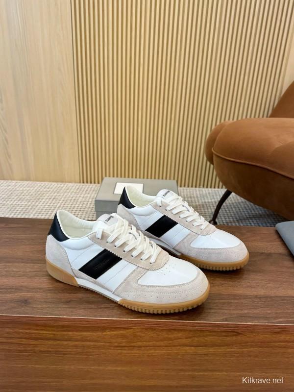 2025 Men TOM FORD White Black Suede Leather Sneakers