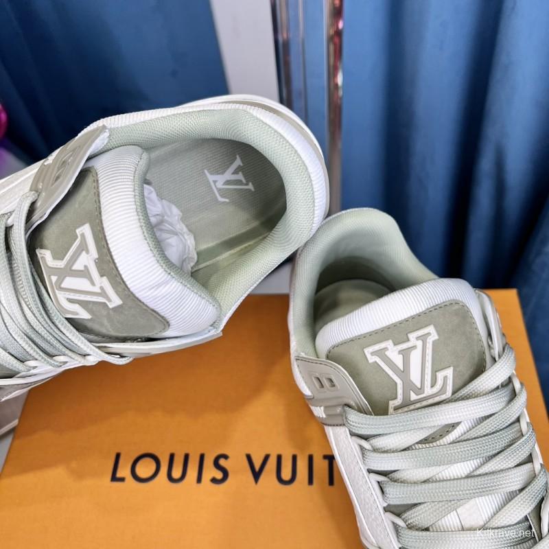 2025 Unisex Louis Vuitton White Grey Leather LV Trainer