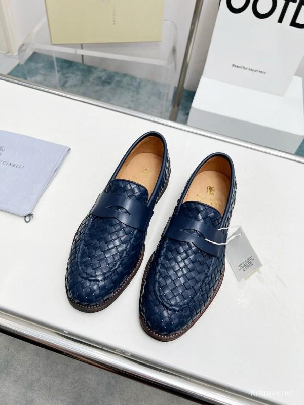 2024 Men Brunello Cucinelli Navy Leather Loafers MJ00500