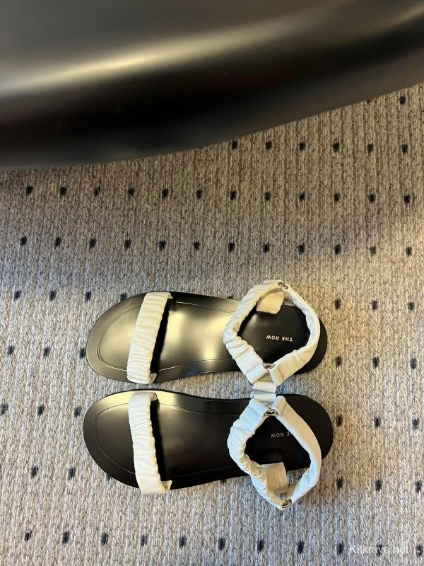2025 Women The Row White Leather Flat Sandals
