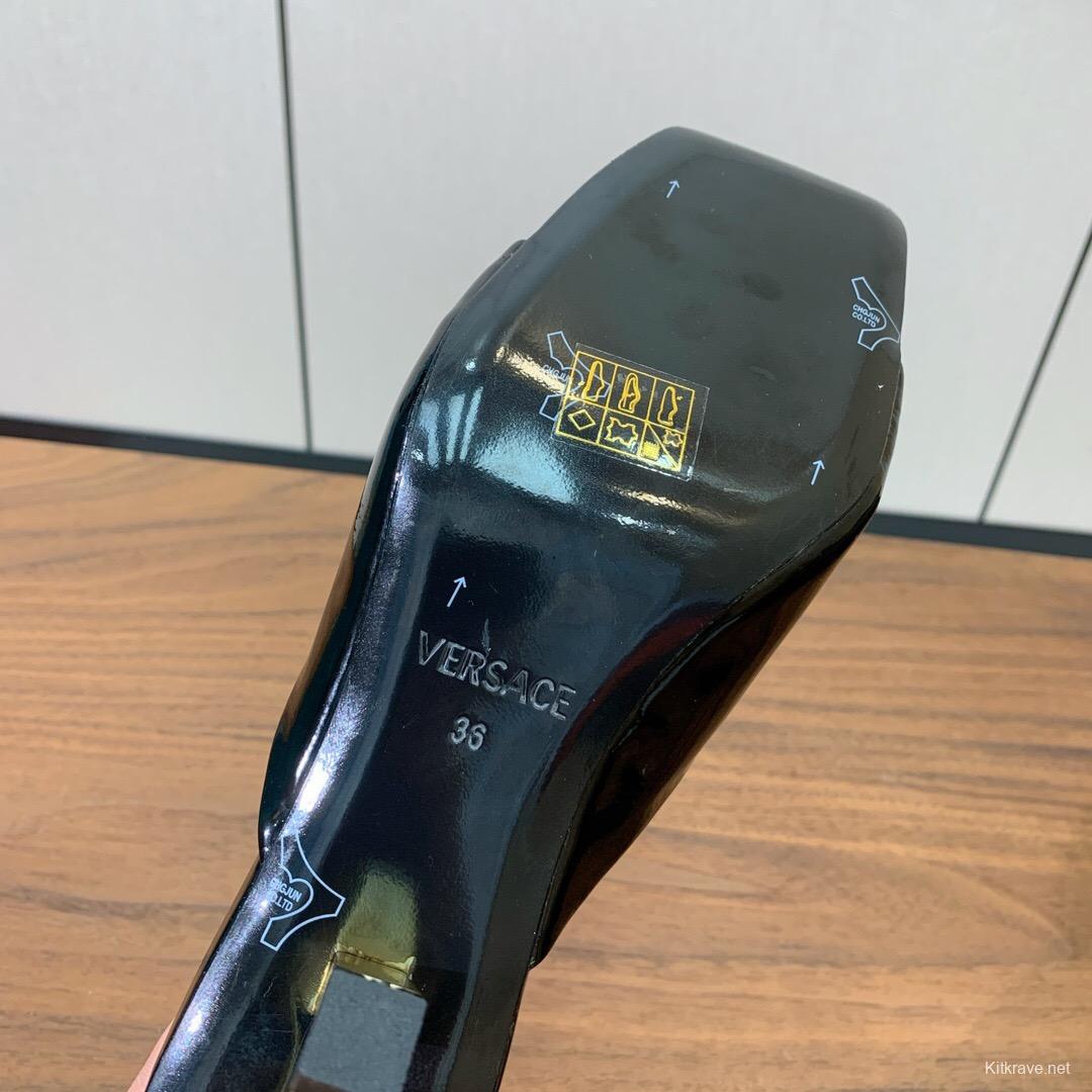 2025 Women VERSACE Black Patent Leather Slippers