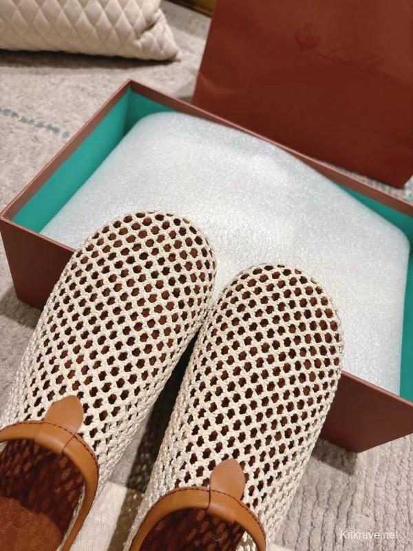 2025 Women Le Parmentier Beige Brown Mesh Ballet Flats Handmade LY00250