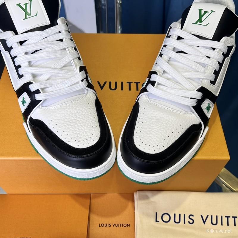 2025 Unisex Louis Vuitton White Black Green Leather Trainer
