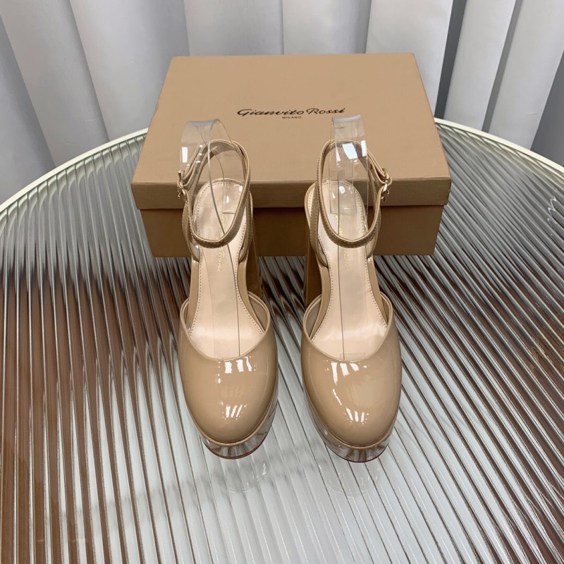 2025 Women Gianvito Rossi Beige Patent Leather Platform Heels KFY00340