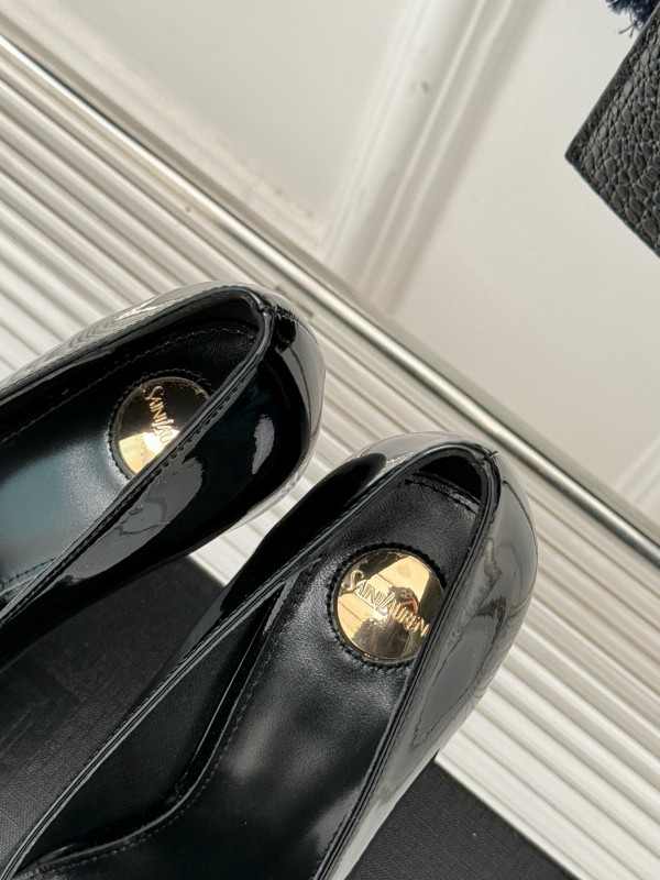 2024 Women Yves Saint Laurent Black Patent Leather High Heel Gemstone MJ00330