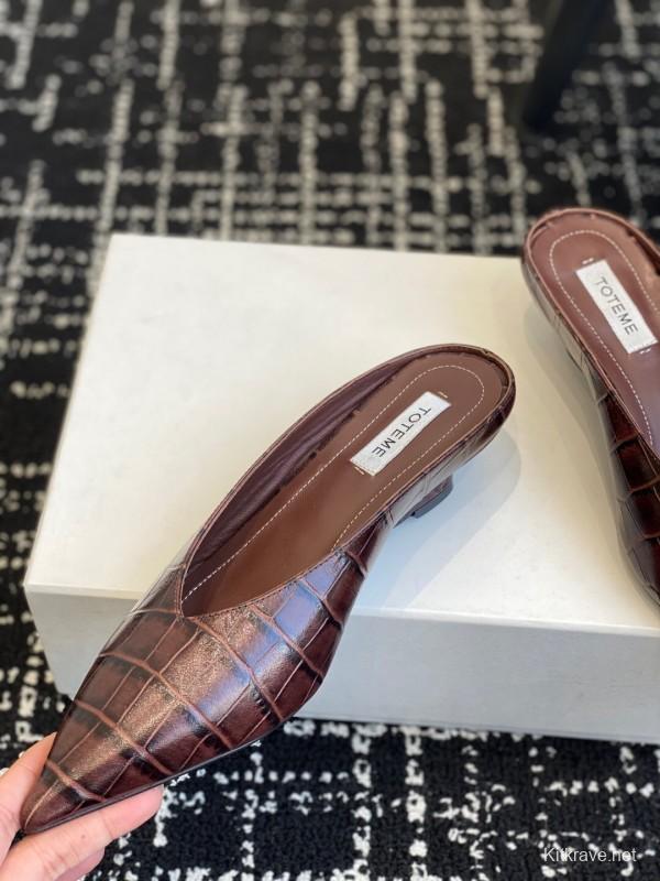 2025 Women Toteme Brown Leather Mule Shoes