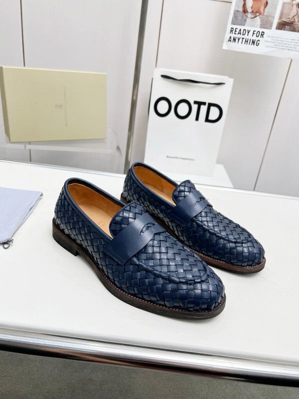 2024 Men Brunello Cucinelli Navy Leather Loafers MJ00500