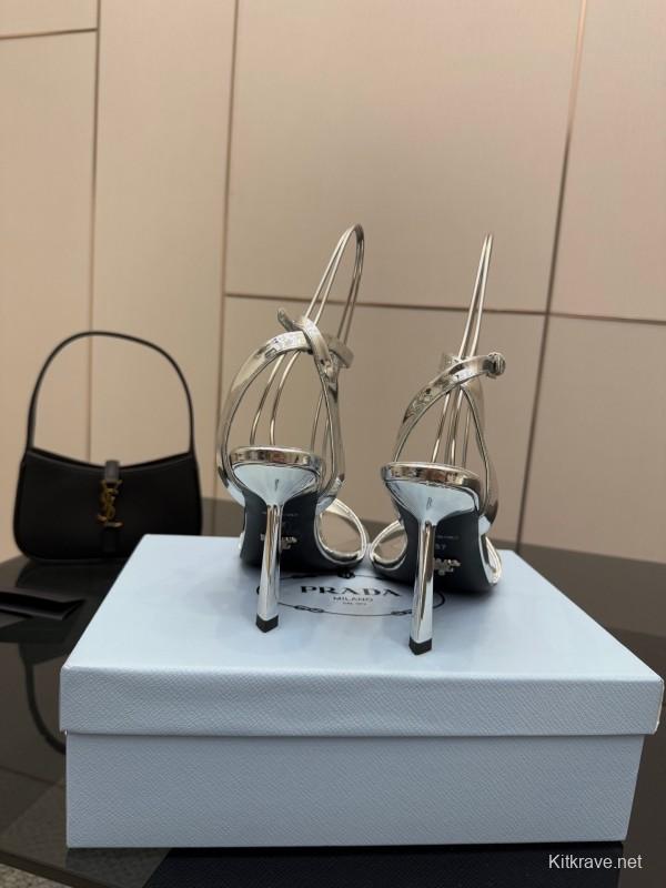 2025 Women Yves Saint Laurent Silver Leather Stiletto Sandals