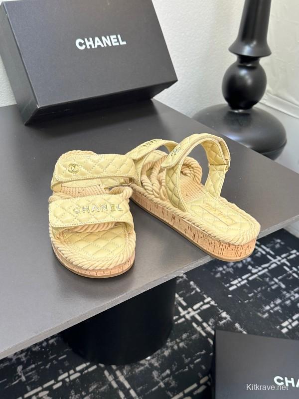 2025 Slippers Chanel Yellow Fabric Rope Slides
