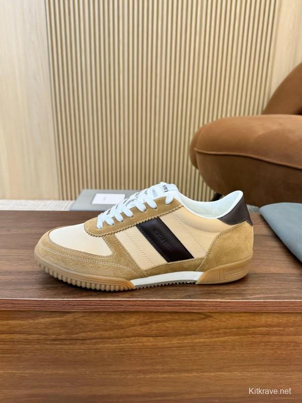 2025 Men TOM FORD Beige Brown Suede Leather Sneakers LY00360