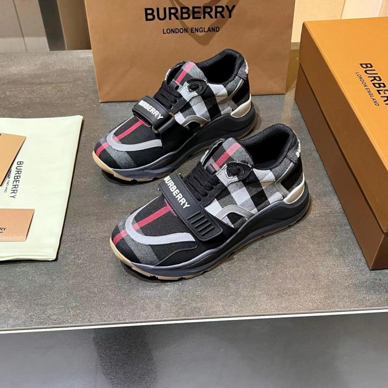 2025 Unisex Burberry Black White Suede Leather Mesh Sneakers Vintage Pattern MJ00360