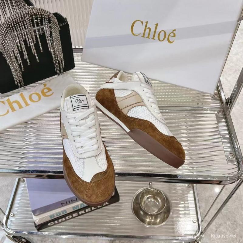 2025 Women Chloé White Brown Suede Leather Sneakers LY00280