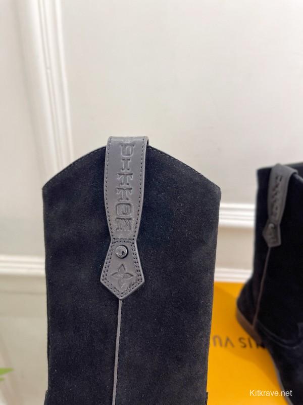 2024 Women Louis Vuitton Black Suede Boots MJ00440