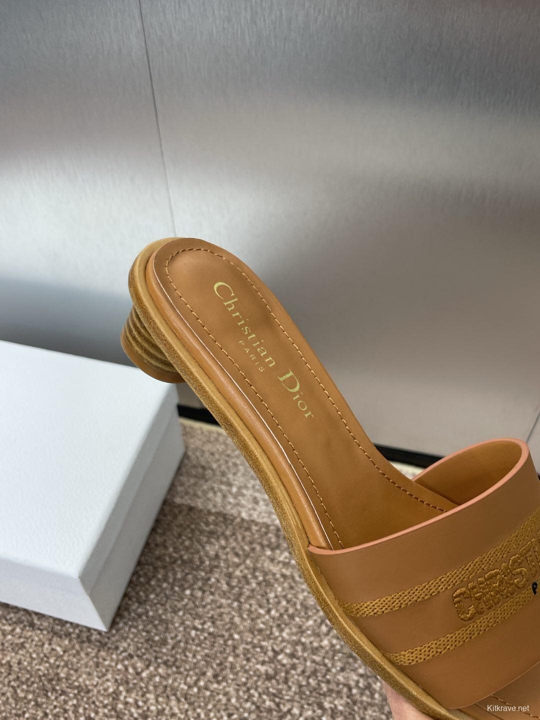 2025 Women Dior Brown Leather Slippers