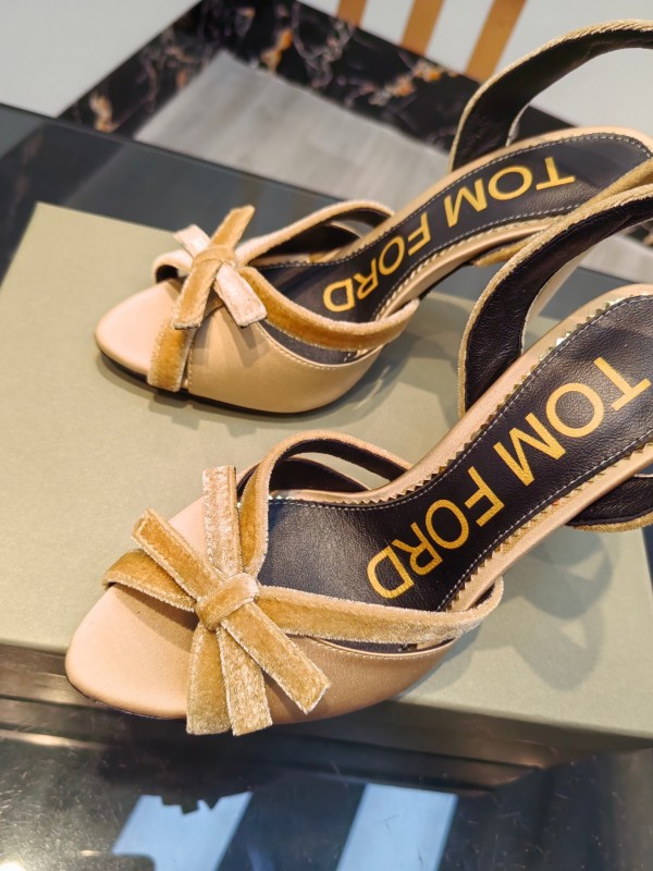 2025 Women TOM FORD Beige Velvet Silk High Heel Slingback Bow KFY00300