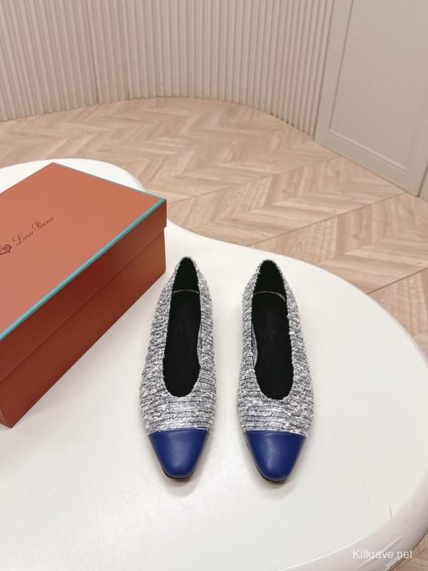 2025 Women Le Parmentier Grey Blue Knitted Leather Loafers