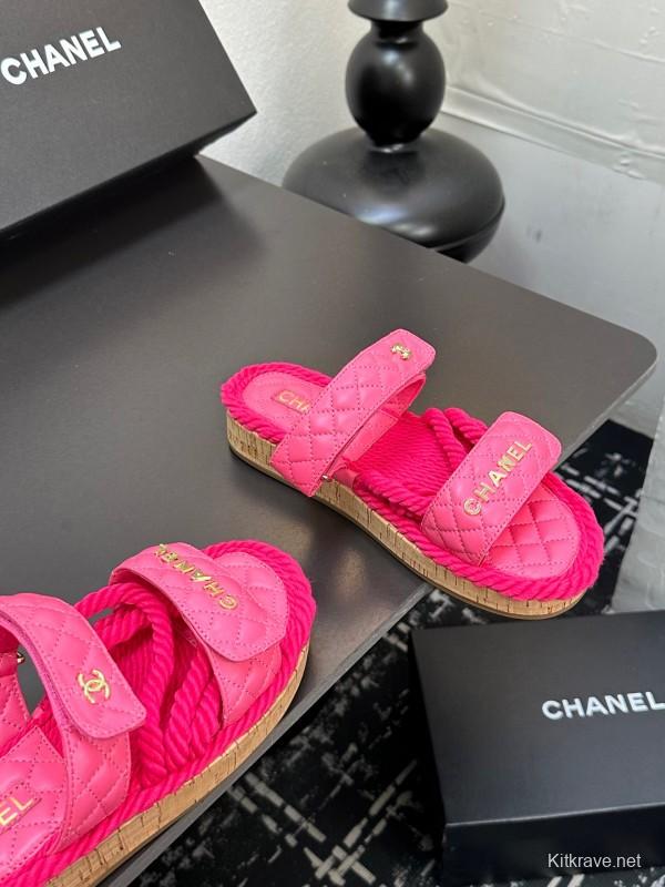 2025 Slippers Chanel Pink Quilted Fabric Espadrille LY00250