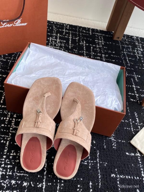 2025 Women Le Parmentier Beige Suede Thong Sandals KFY00280