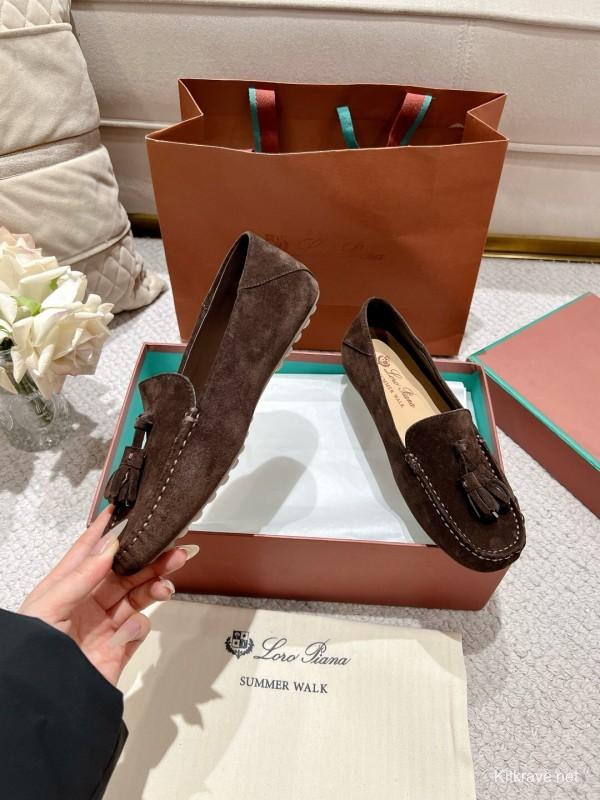 2025 Women Le Parmentier Brown Suede Loafers Tassel LY00291