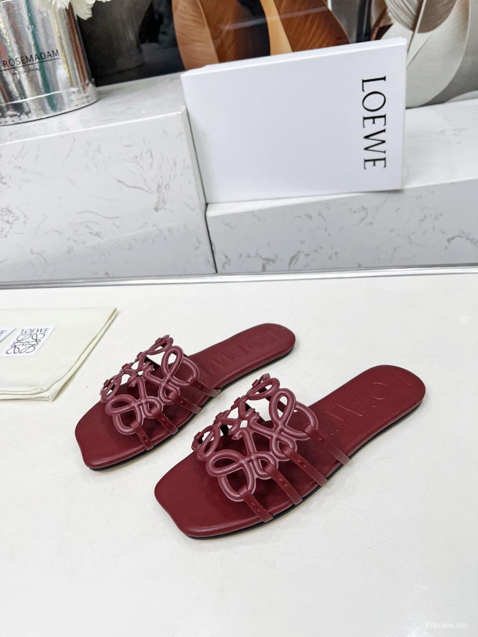 2025 Loewe Burgundy Leather Slippers