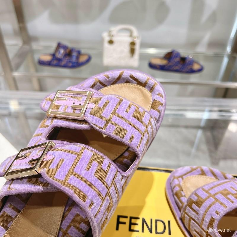 2025 Slippers Fendi Purple Canvas Slippers KFY00250