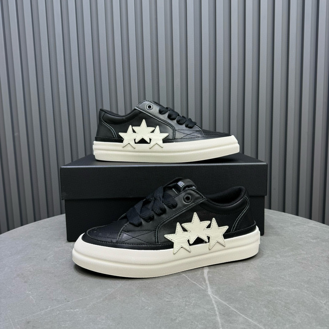 2024 Unisex Amiri Black White Leather Sneakers MJ00300