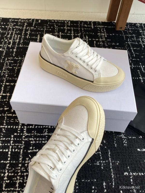 2025 Women Celine White Canvas Sneakers CR-03