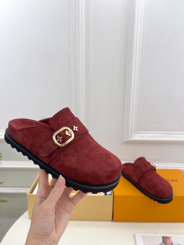 2025 Women Louis Vuitton Burgundy Suede Mule COSY COMFORT KFY00300(F)