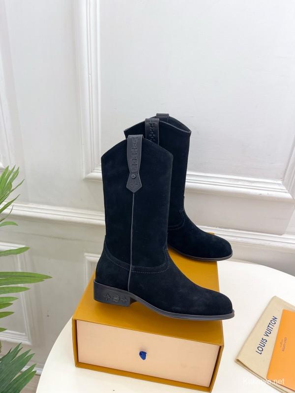 2024 Women Louis Vuitton Black Suede Boots MJ00440