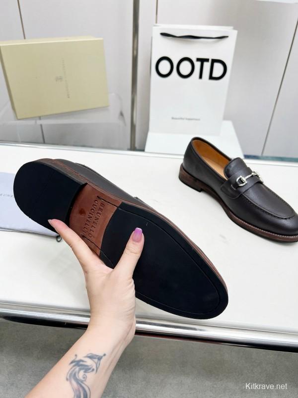 2024 Men Brunello Cucinelli Black Leather Loafers