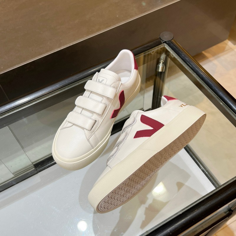2025 Unisex VEJA White Burgundy Leather Canvas Sneakers MJ00240