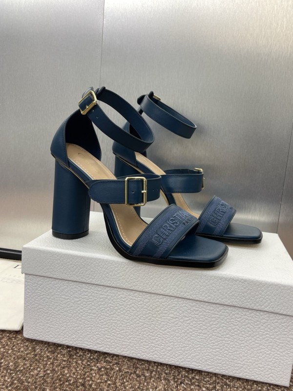 2025 Women Dior Blue Leather Suede High Heel Sandals