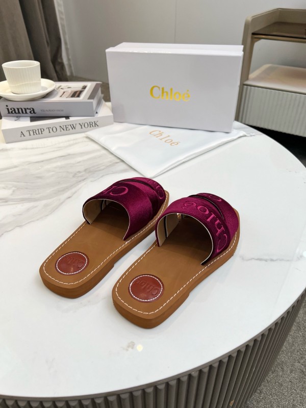 2025 Women Chloé Purple Velvet Slippers LY00200