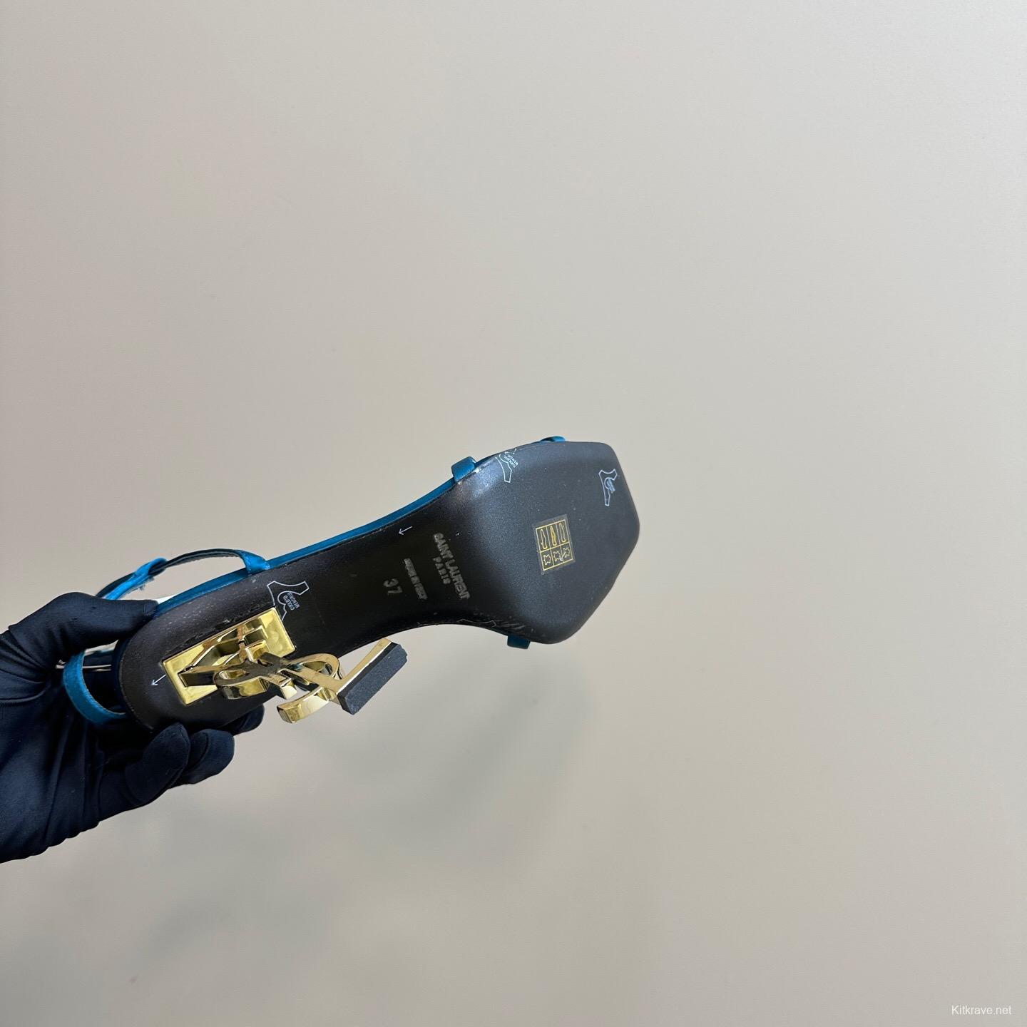 2025 Women Yves Saint Laurent Blue Silk High Heel Sandals KFY00290