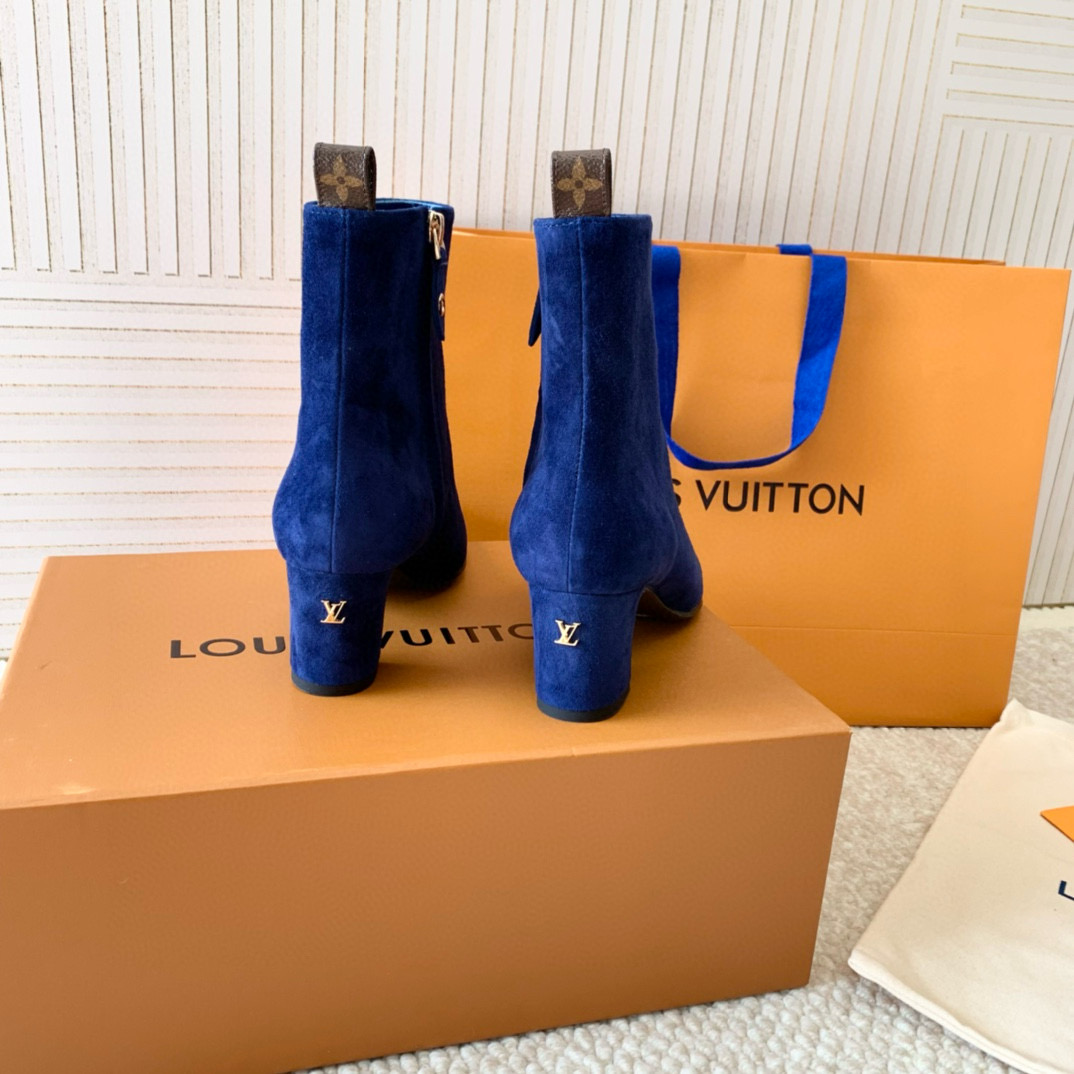 2024 Women Louis Vuitton Blue Suede Ankle Boots