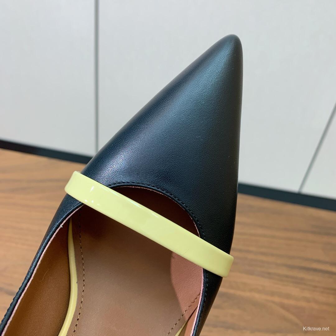2025 Women Malone Souliers Black Yellow Leather Pumps