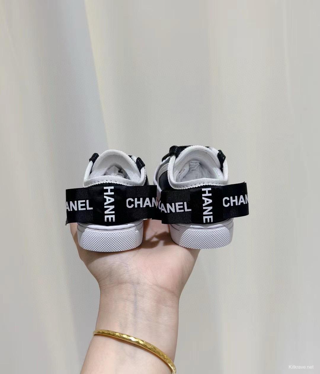 2024 Kids CHANEL White Black Canvas Casual Shoes