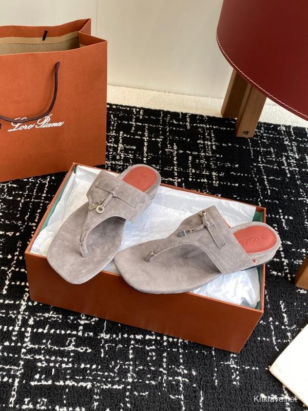 2025 Women Le Parmentier Grey Suede Thong Sandals KFY00280