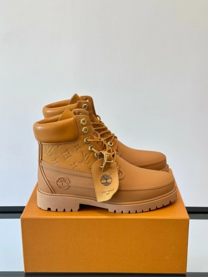 2024 Men Louis Vuitton Brown Leather Waterproof Work Boots MJ00390