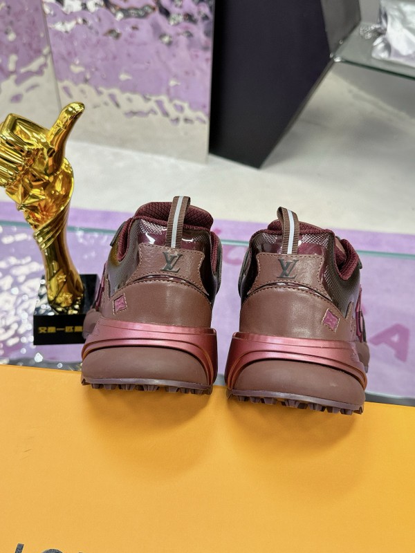 2025 Men Louis Vuitton Brown Mesh Leather Sneakers MJ00420