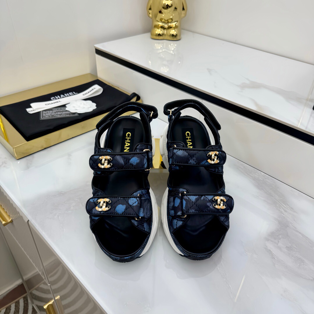 2025 Women Chanel Black Nylon Sandal Platform Chain LY00330