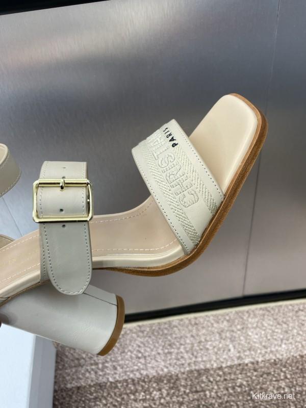 2025 Women Dior Beige Leather Sandals Buckle Strap High Heel