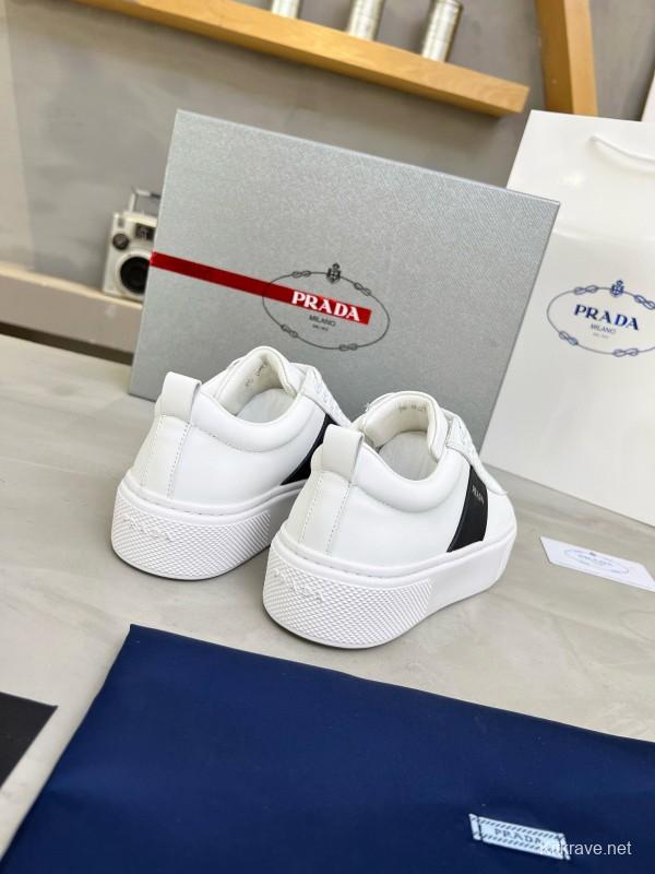 2024 Unisex Prada White Black Leather Sneakers MJ00310