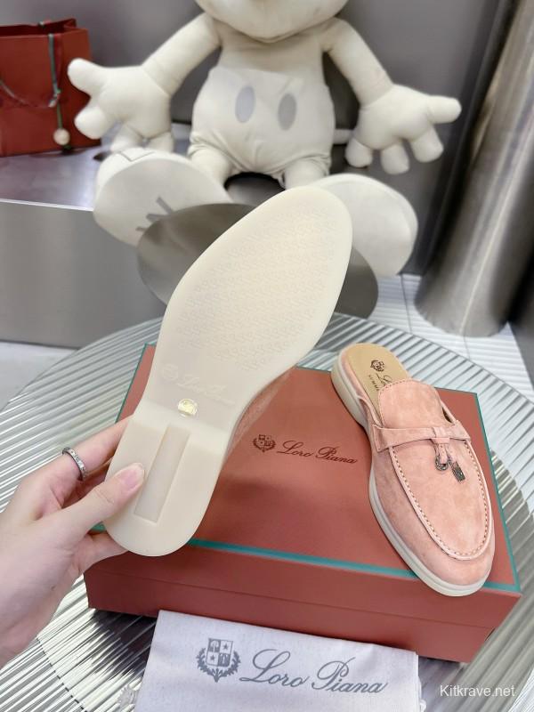 2024 Slippers Loro Pianall Pink Nubuck Leather Slip-On MJ00270