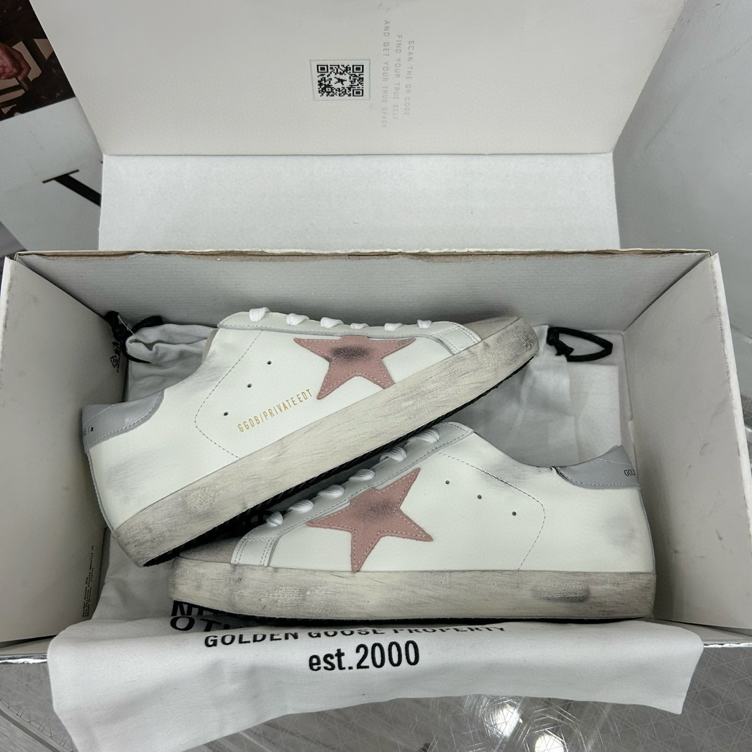 2025 Women GGDB White Pink Leather Sneakers