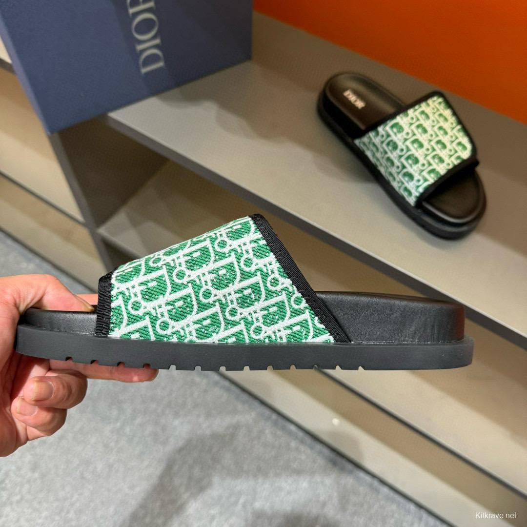2024 Dior Green White Fabric Slippers MJ00180