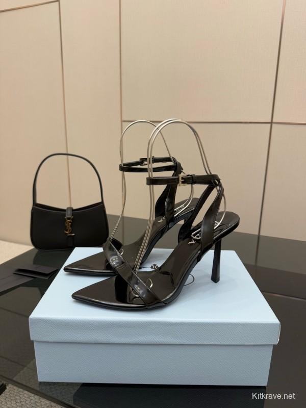 2025 Women Prada Black Leather Heels KFY00290