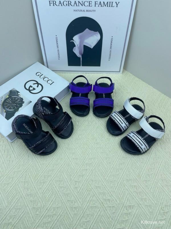 2025 Kids Dolce & Gabbana White Black Purple Leather Sandals